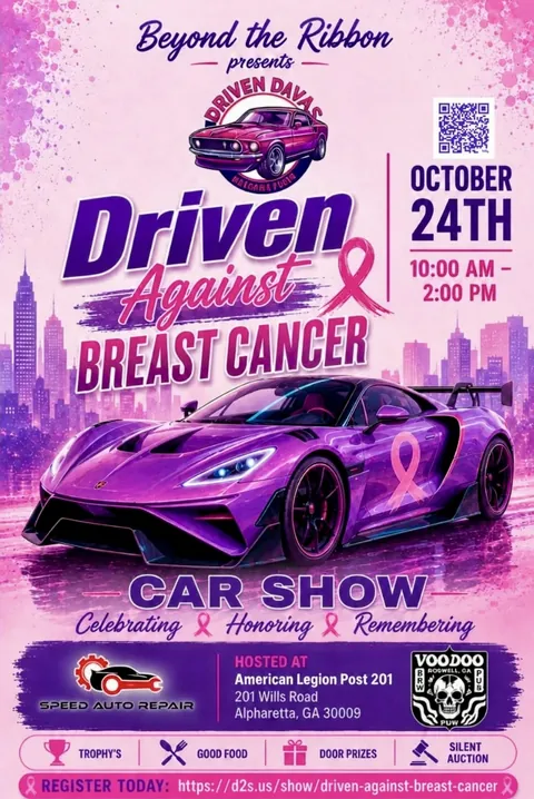 Flyer for the Driven Against Breast Cancer Car Show, presented by Beyond the Ribbon