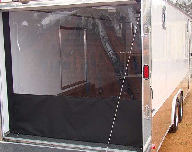 Trailer enclosure with custom canvas screen and clear panel