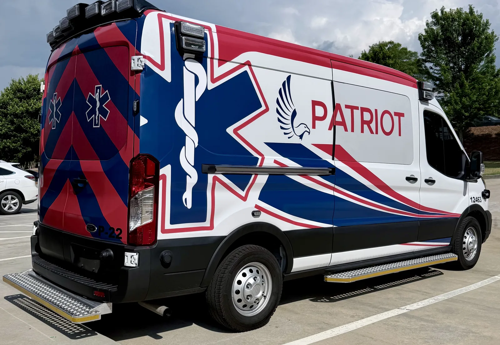 Completed commercial graphics installation on an ambulance-style van